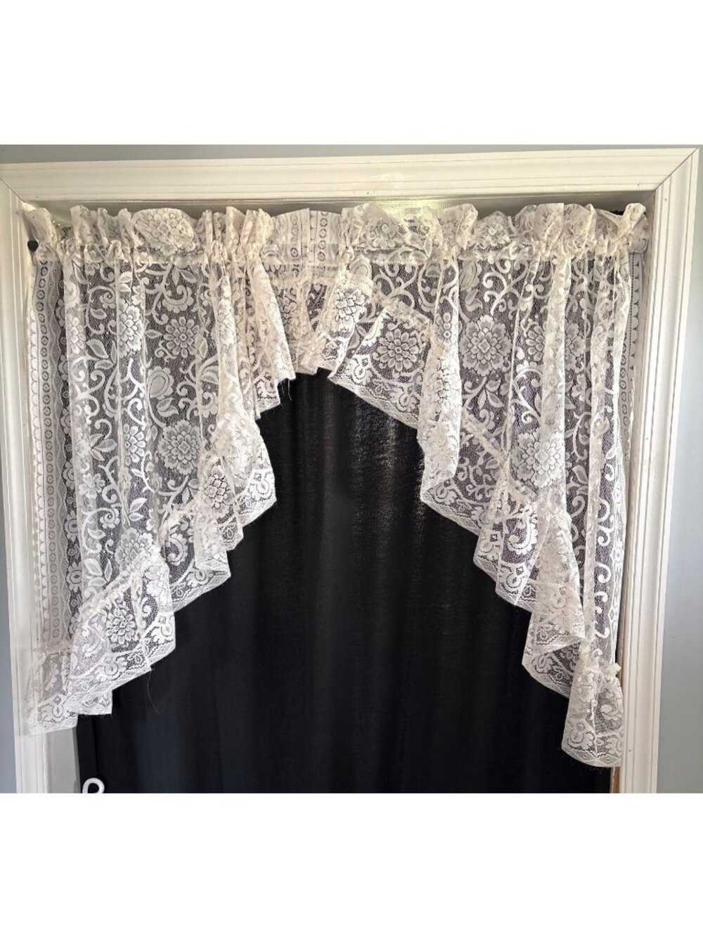Lace Window Valance Curtain Panel Cream Floral 84"x 38" Romantic Vintage Look